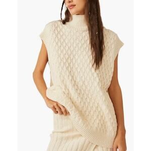 Free People Oversized Cable Knit Mock Neck Sweater Vest Ivory Chunky NWT Small